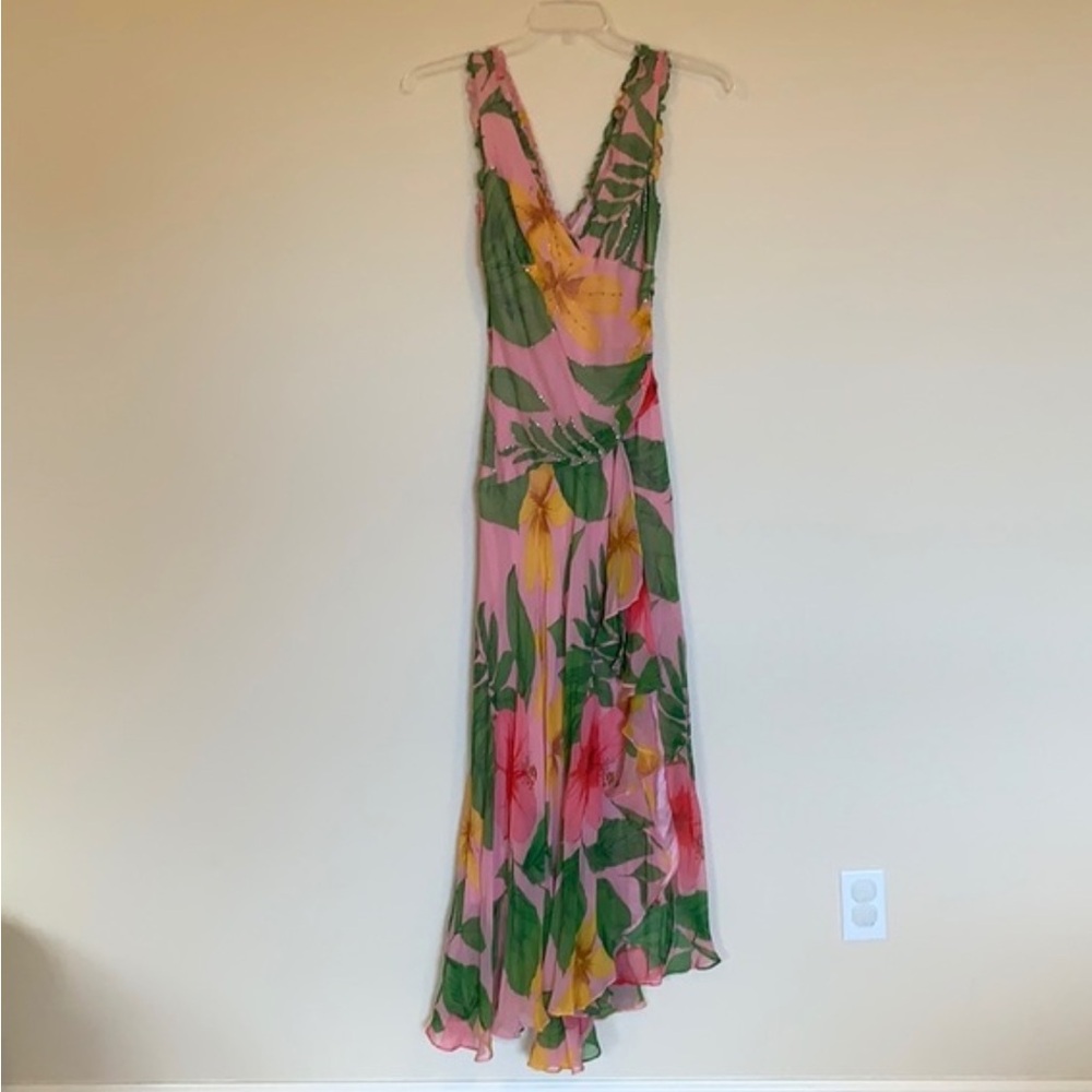 BCBG Vintage Pink Floral Prom Dress